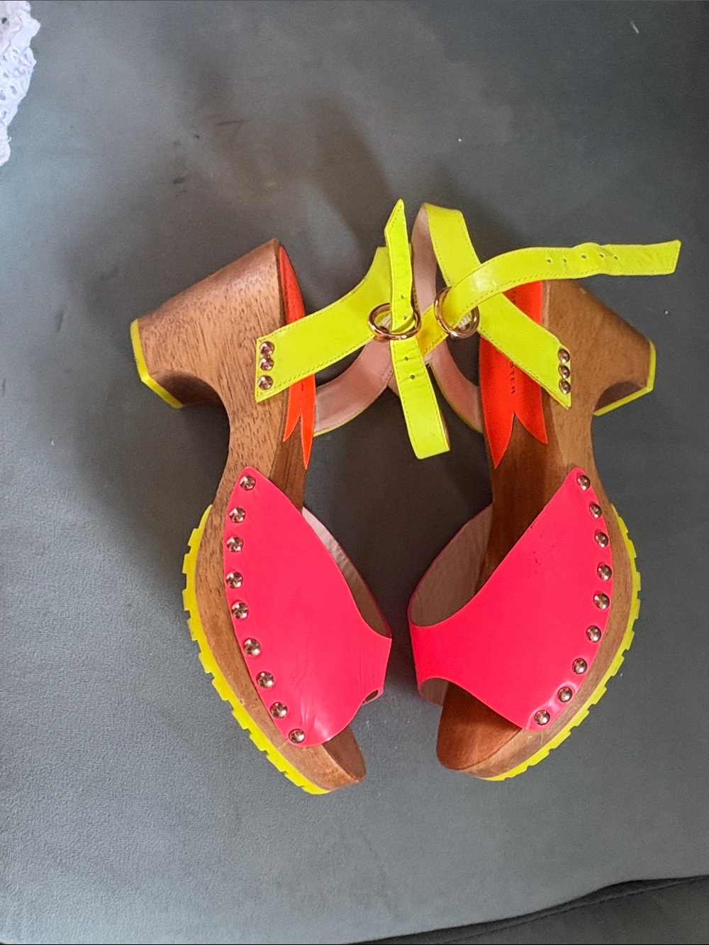Sophia Webster Neon Pink and Lime Green Platform Clog Sandals - Picture 5 of 6